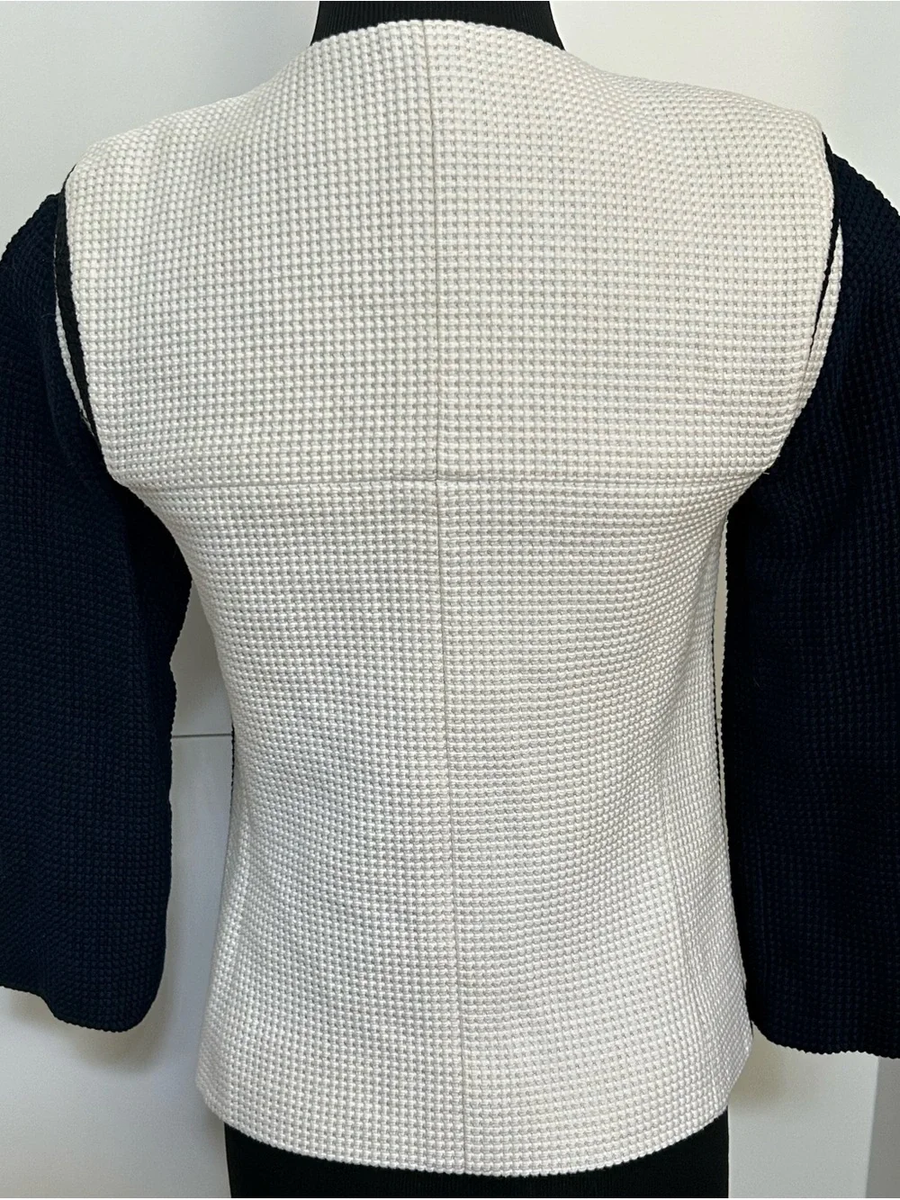 CHANEL Two-Tone Waffle Knit Button Jacket - White Navy Black